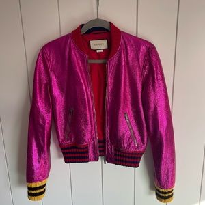 Gucci pink leather bomber jacket